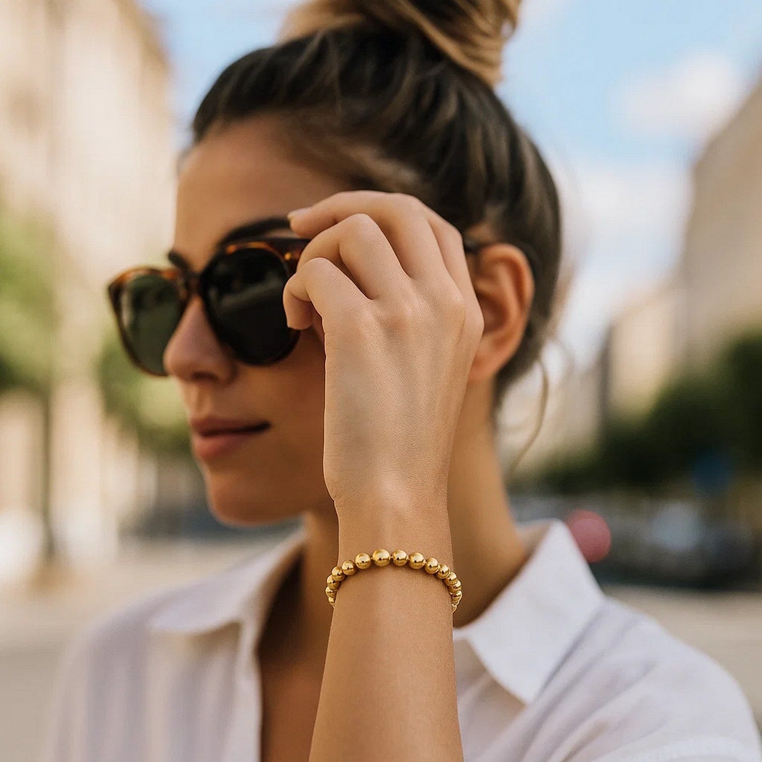 Polished 7mm Bead Bracelet in 14K Yellow Gold