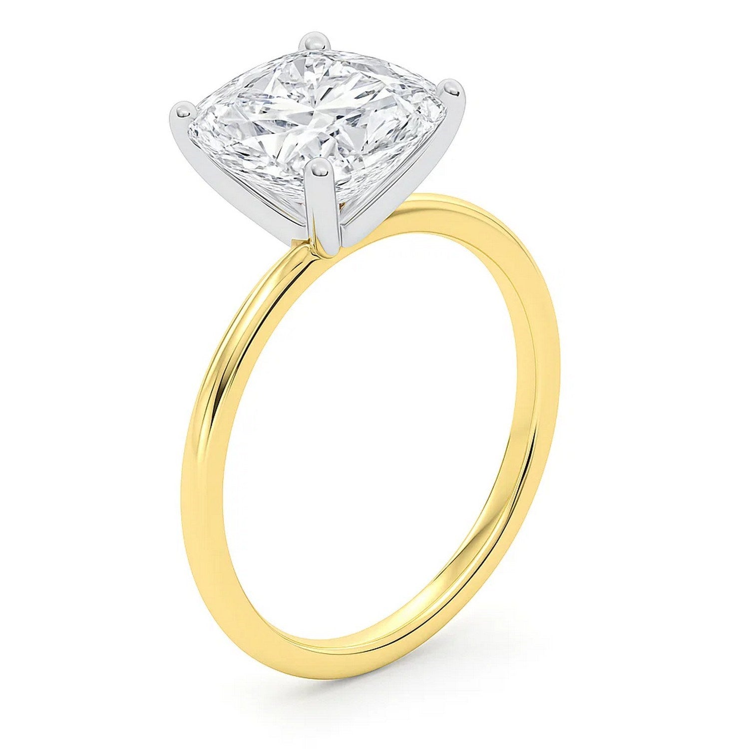 5 Carat Cushion Lab Grown Diamond Solitaire Ring in 14K Yellow Gold
