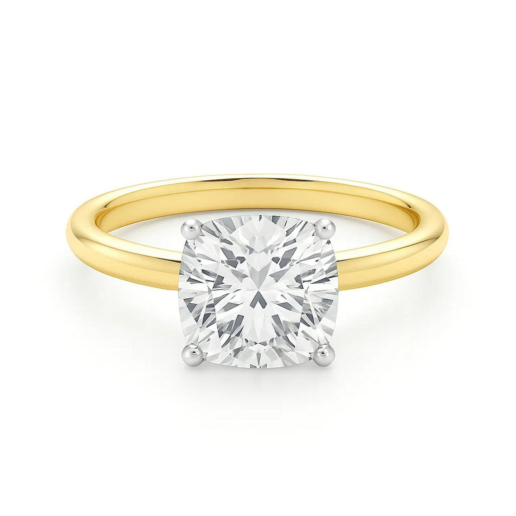 5 Carat Cushion Lab Grown Diamond Solitaire Ring in 14K Yellow Gold