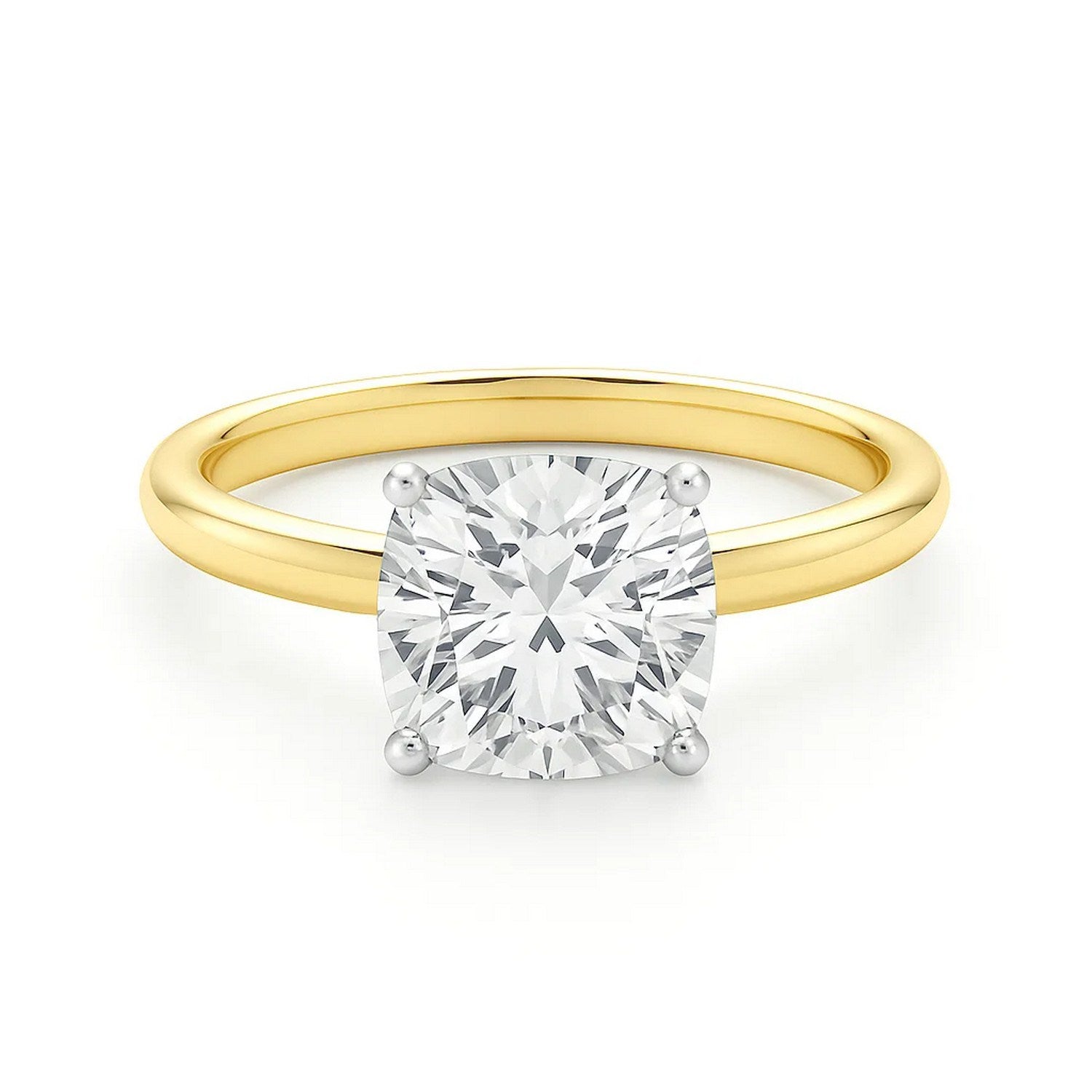 5 Carat Cushion Lab Grown Diamond Solitaire Ring in 14K Yellow Gold