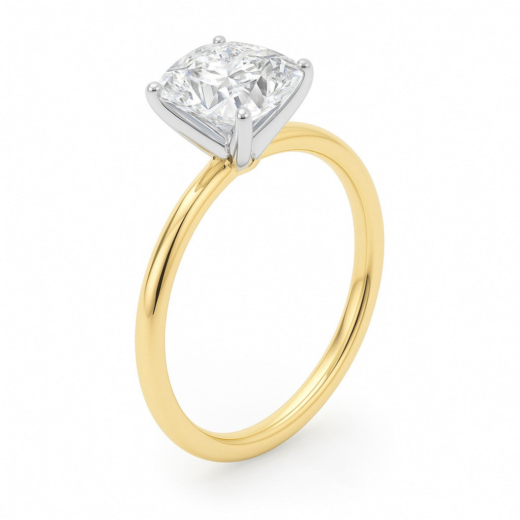 2ct Cushion Lab Grown Diamond Ring, 14K Yellow Gold