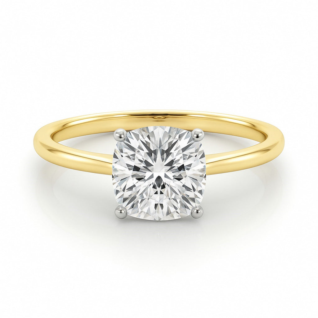 2ct Cushion Lab Grown Diamond Ring, 14K Yellow Gold