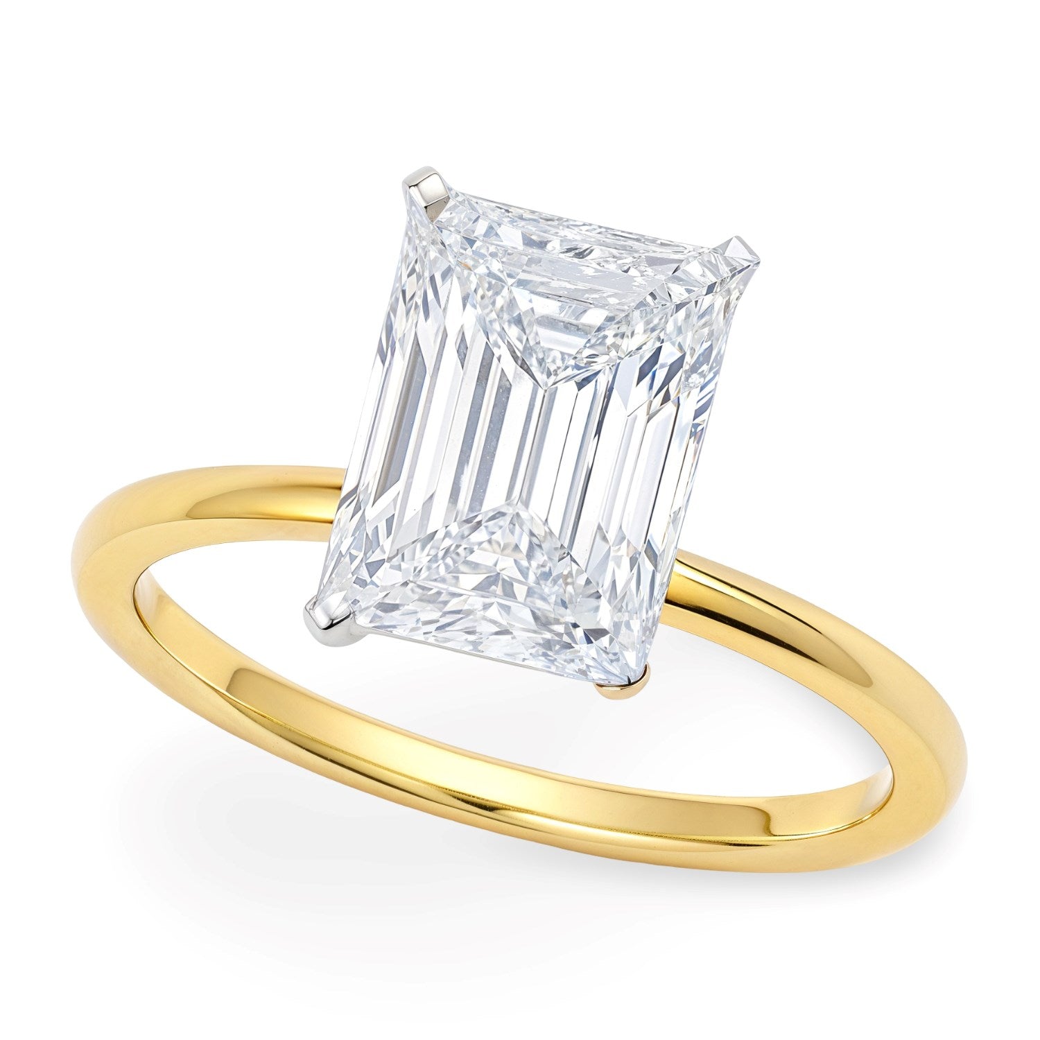 3.ct Radiant Cut Lab Grown Diamond Solitaire Ring in 14K Yellow Gold | IGI Certified