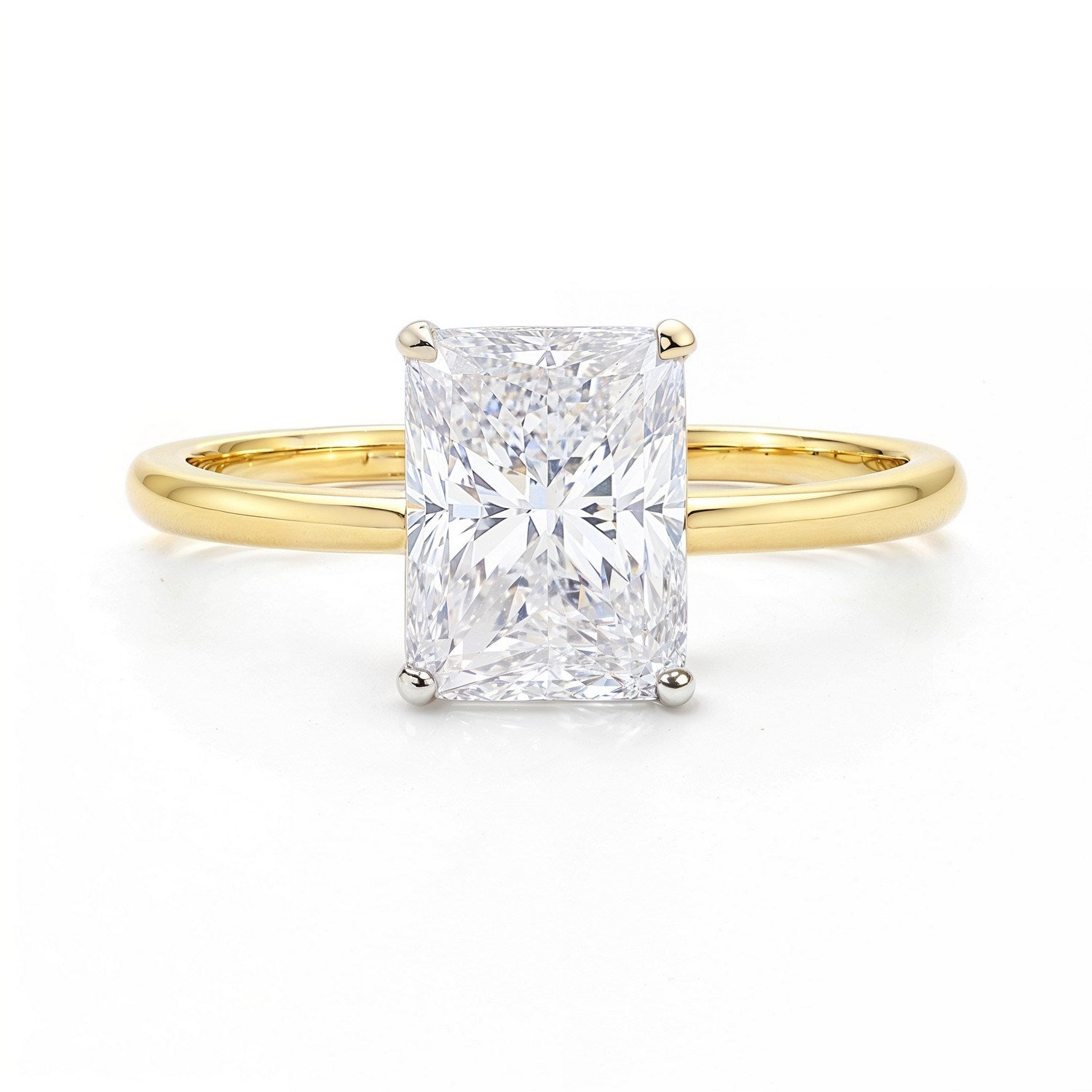 3.ct Radiant Cut Lab Grown Diamond Solitaire Ring in 14K Yellow Gold | IGI Certified
