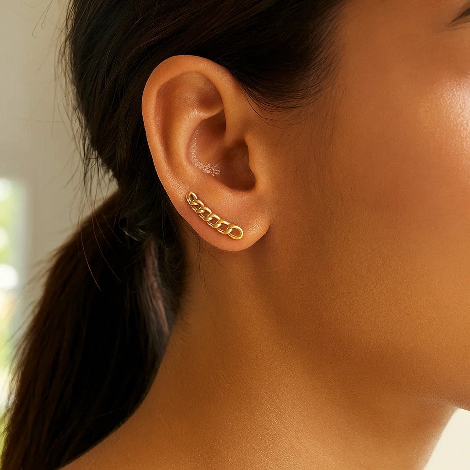 14K Yellow Gold Chain Link Climber Earrings
