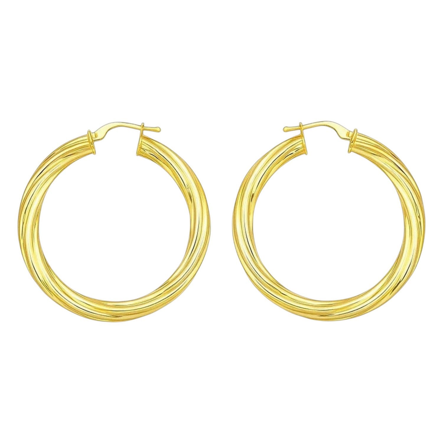 14K Yellow Gold Full Twist Large Hoops Earrings