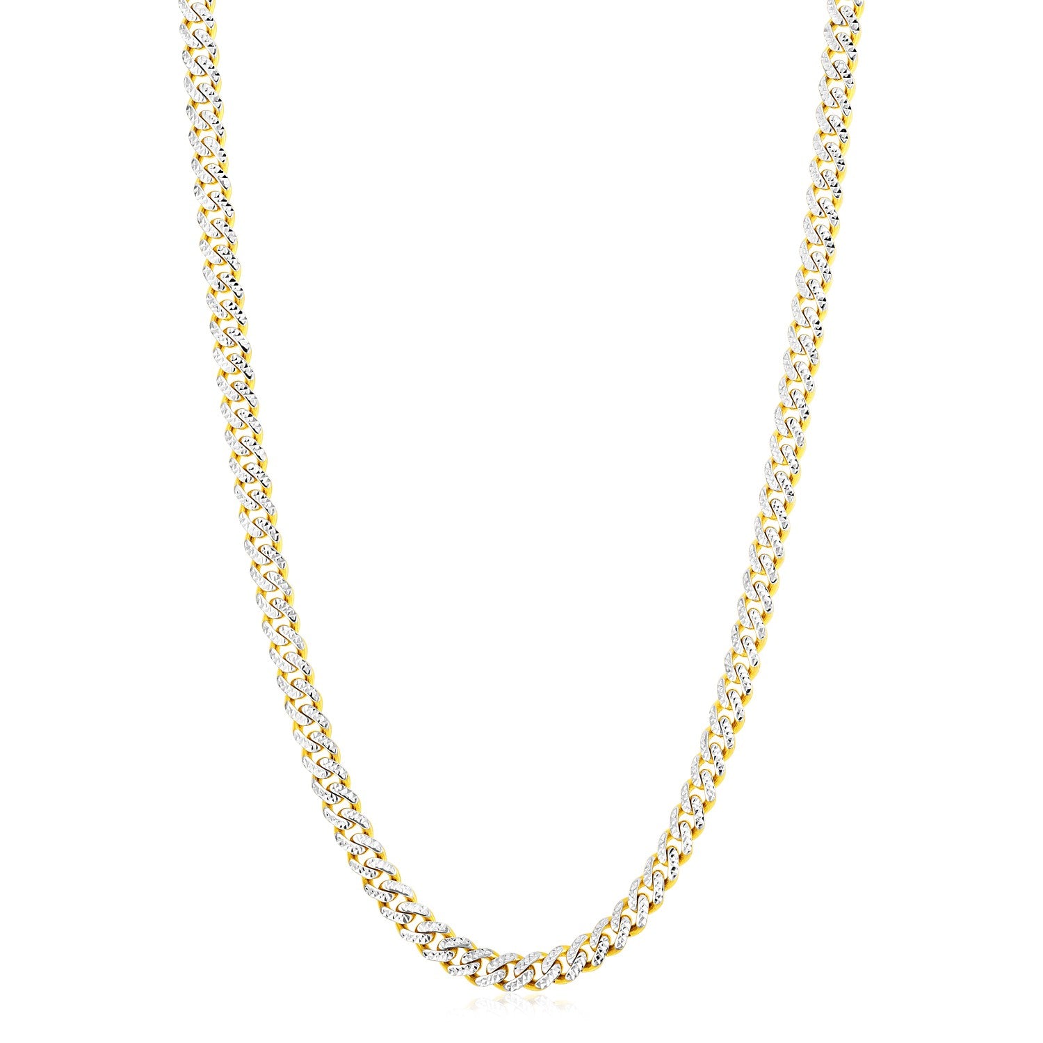 White Pavé Miami Cuban Chain Necklace in 14K Gold