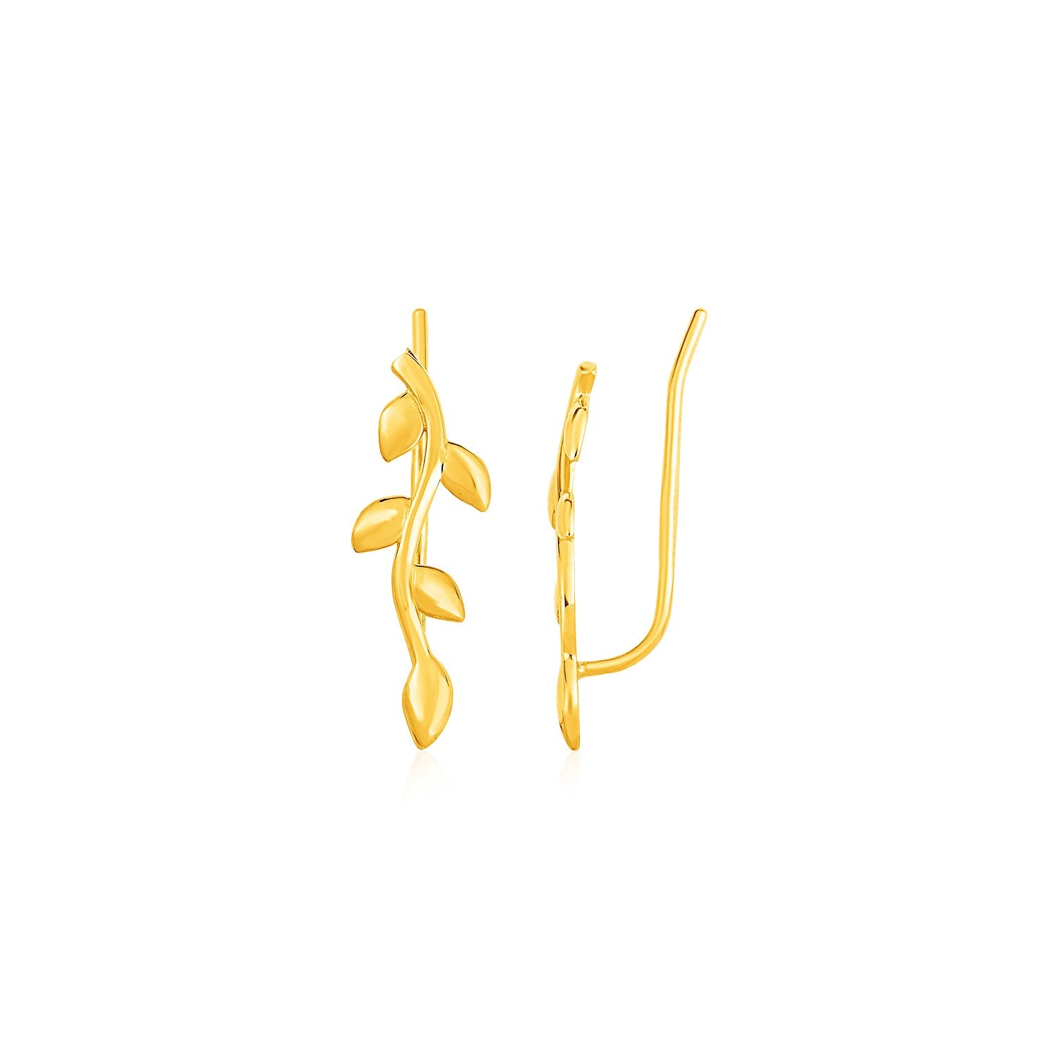 14K Yellow Gold Leafy Branch Climber Earrings