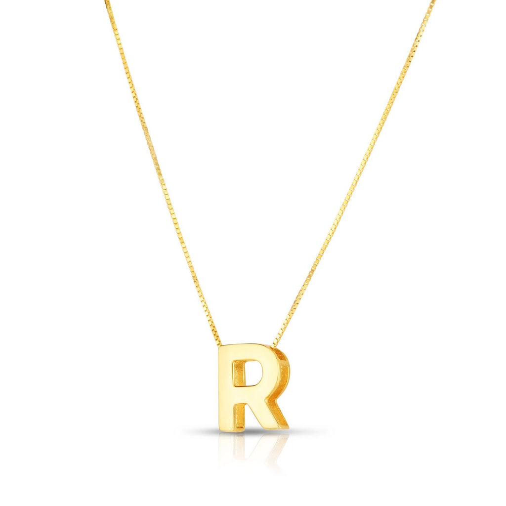 14K Yellow Gold Yours Truly Block Letter Initial R Necklace