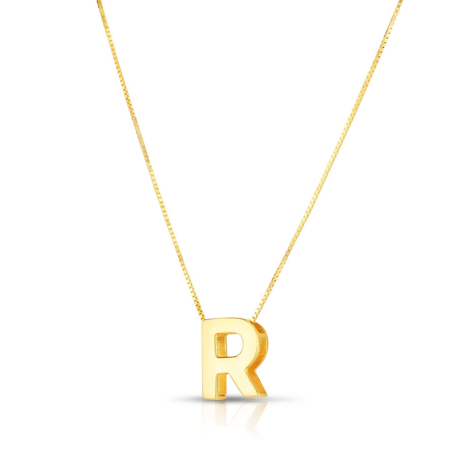 14K Yellow Gold Yours Truly Block Letter Initial R Necklace