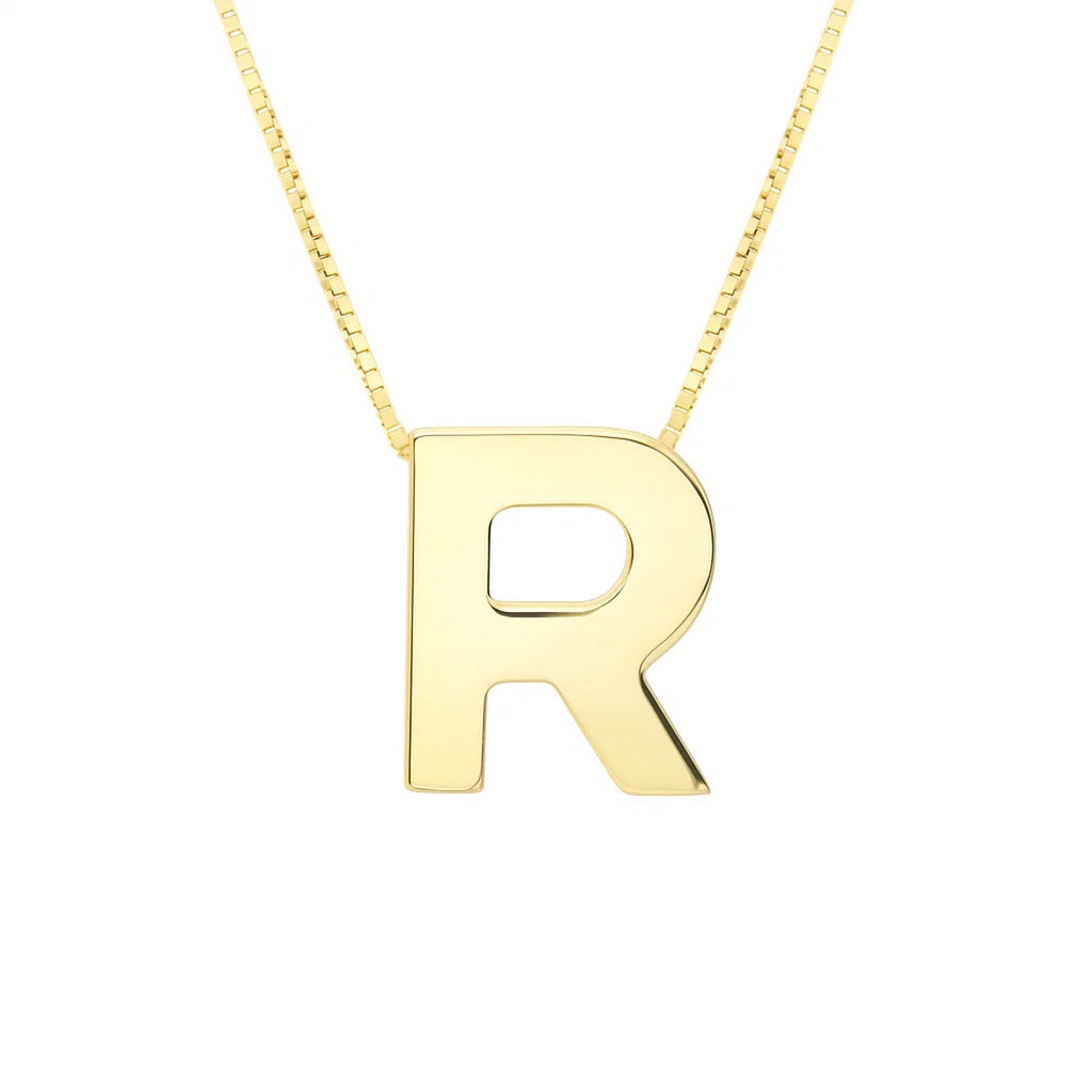 14K Yellow Gold Yours Truly Block Letter Initial R Necklace
