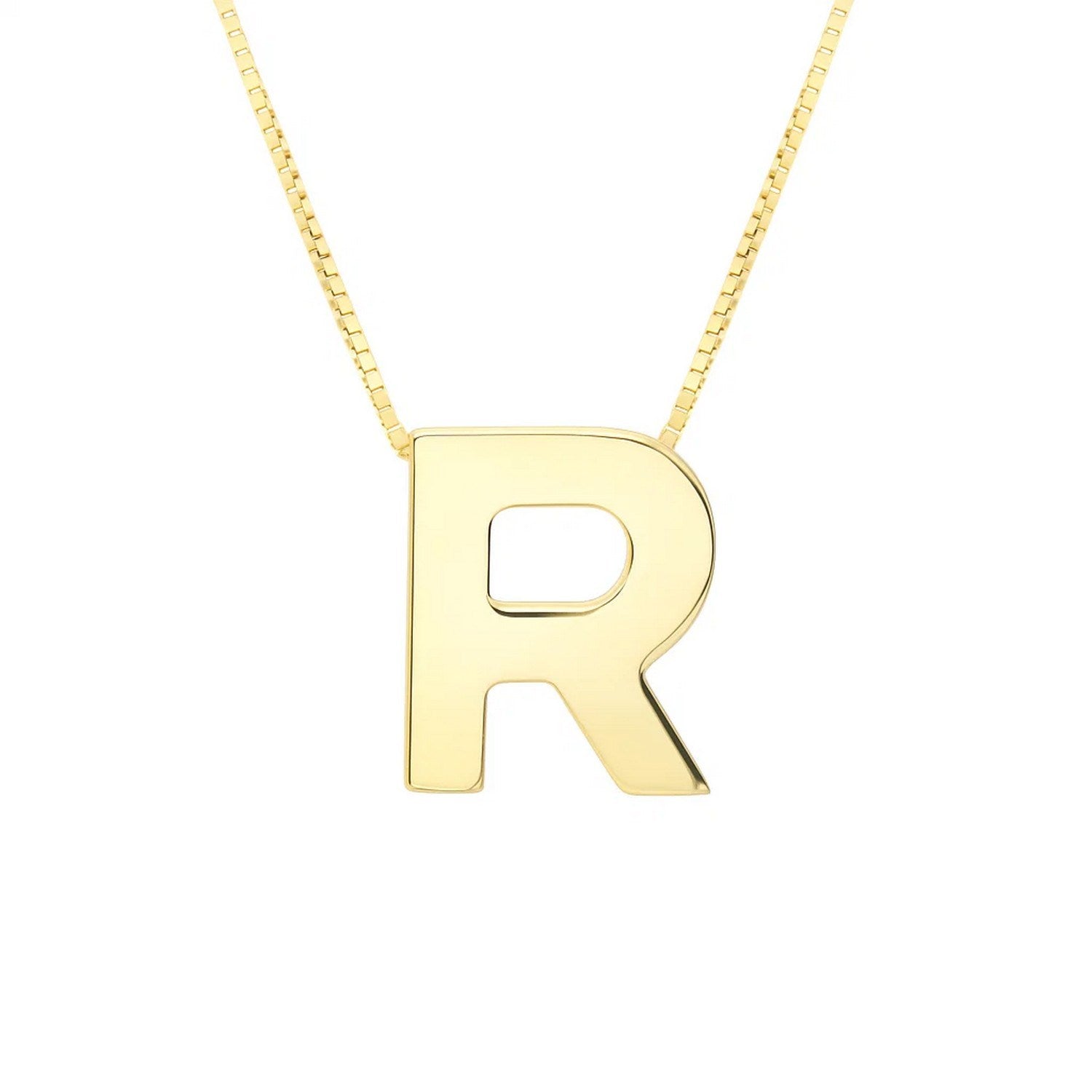 14K Yellow Gold Yours Truly Block Letter Initial R Necklace