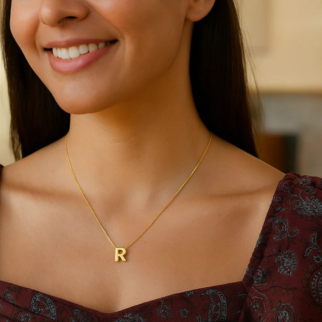 14K Yellow Gold Yours Truly Block Letter Initial R Necklace