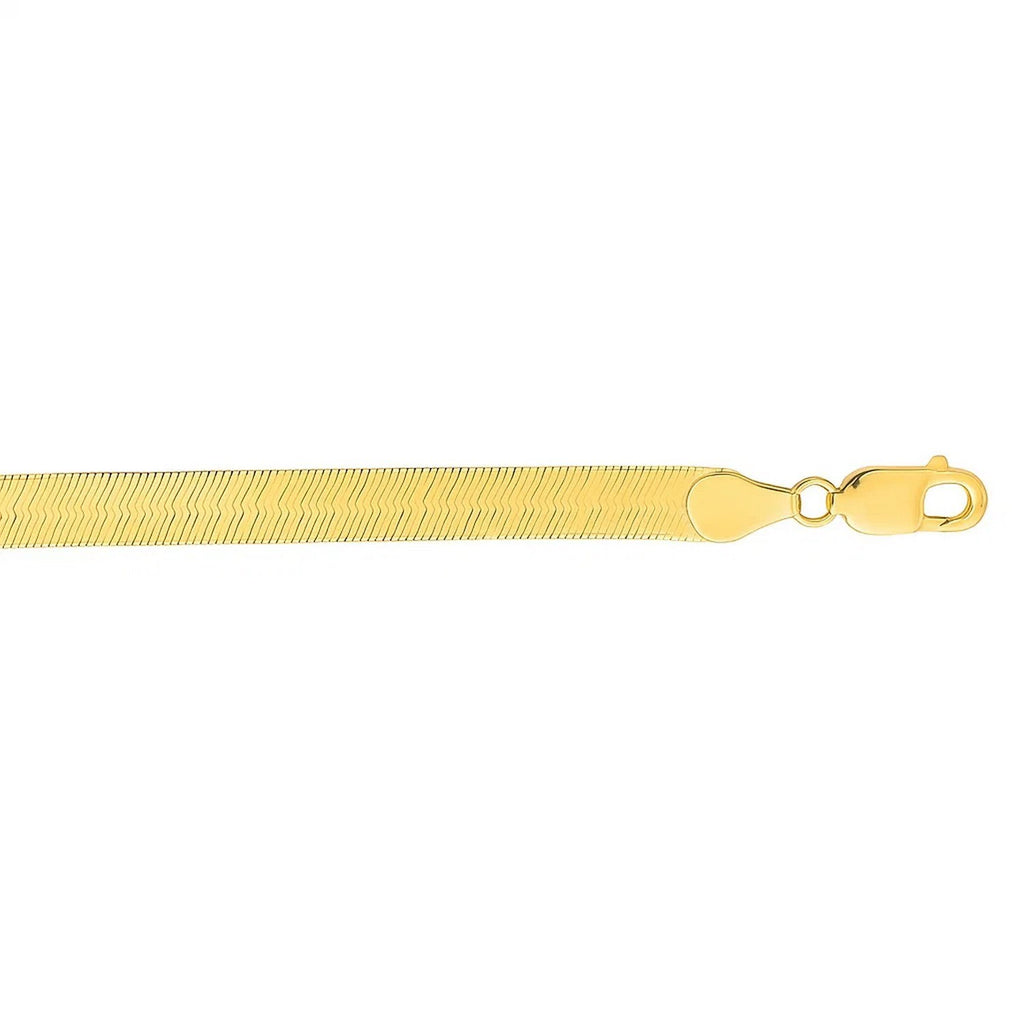 Super Flex herringbone bracelet in 14K yellow gold, 6.00mm, laid straight with its lobster clasp