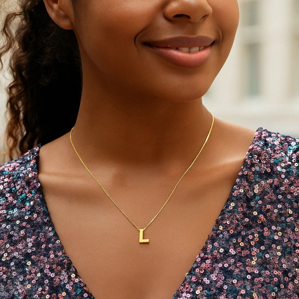 14K Yellow Gold Yours Truly Block Letter Initial L Necklace