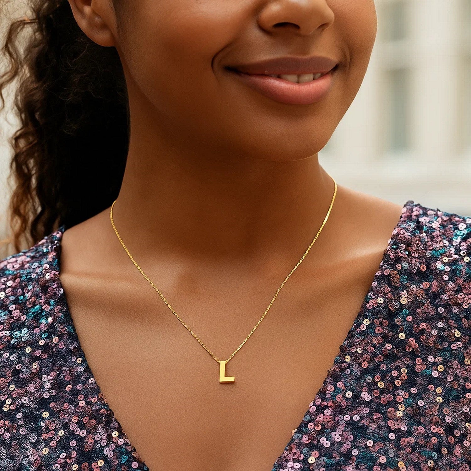 14K Yellow Gold Yours Truly Block Letter Initial L Necklace
