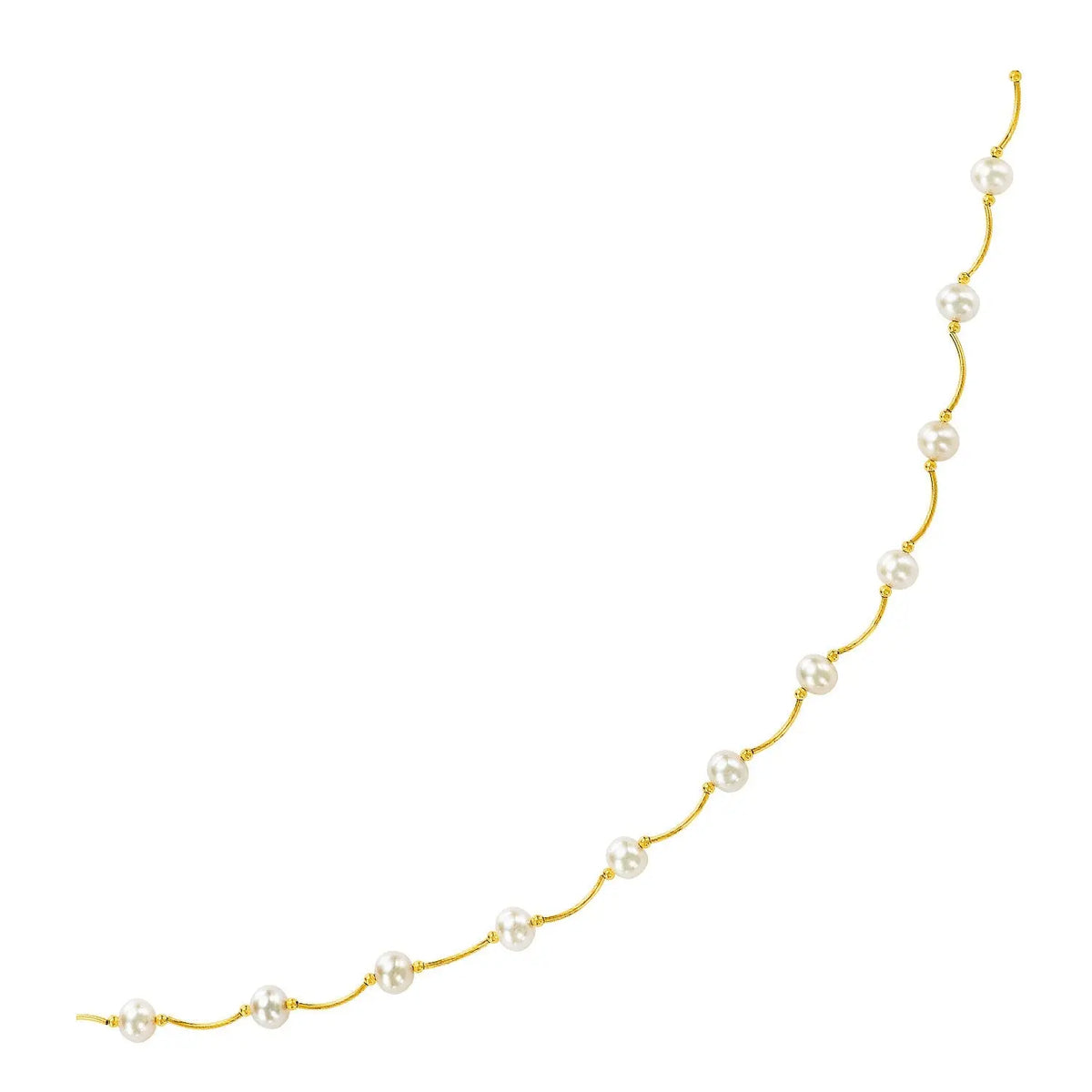 14k yellow gold ark link choker necklace with small fresh water pearls in between