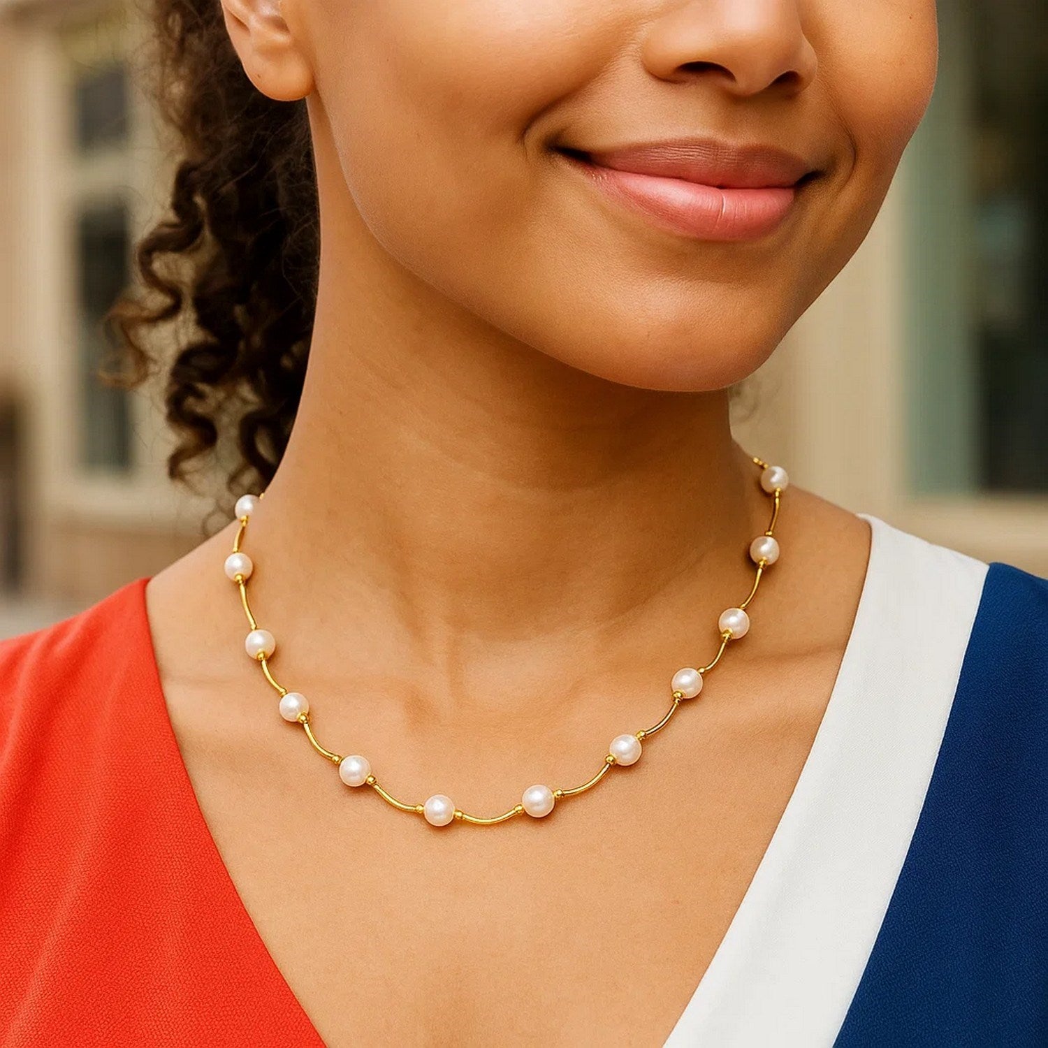 Arc Link Necklace & Pearls