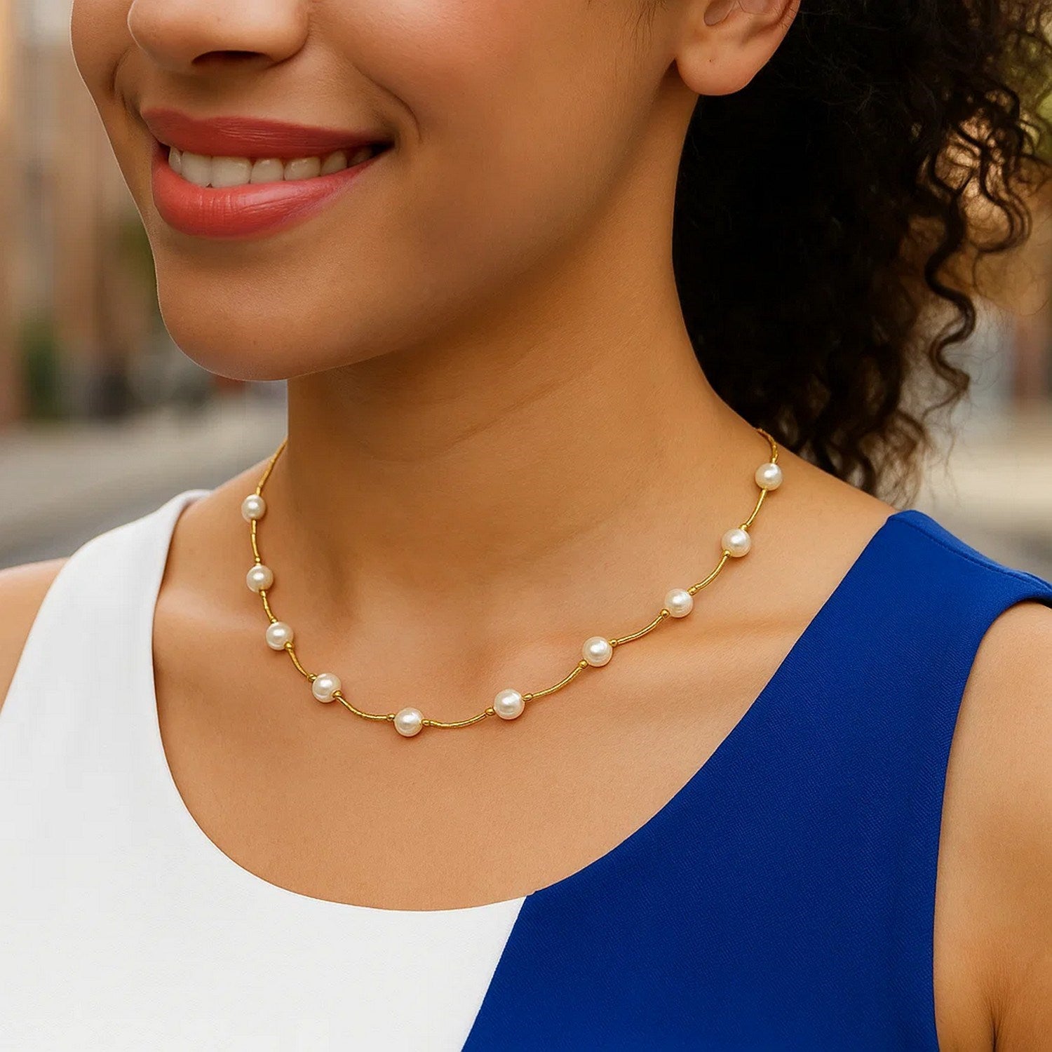Arc Link Necklace & Pearls