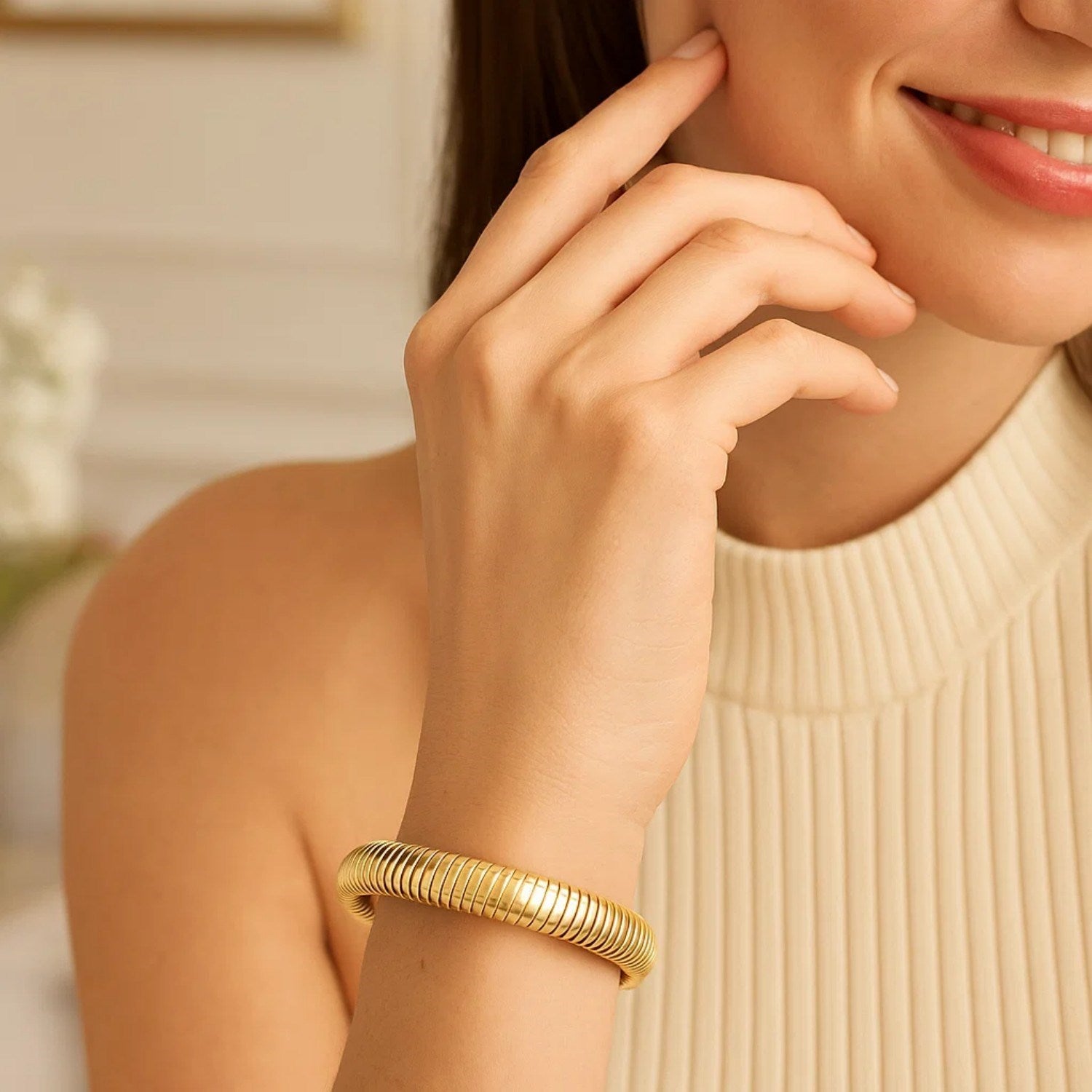 14K Gold Tubogas Bracelet - 9mm Sculpted Wrap