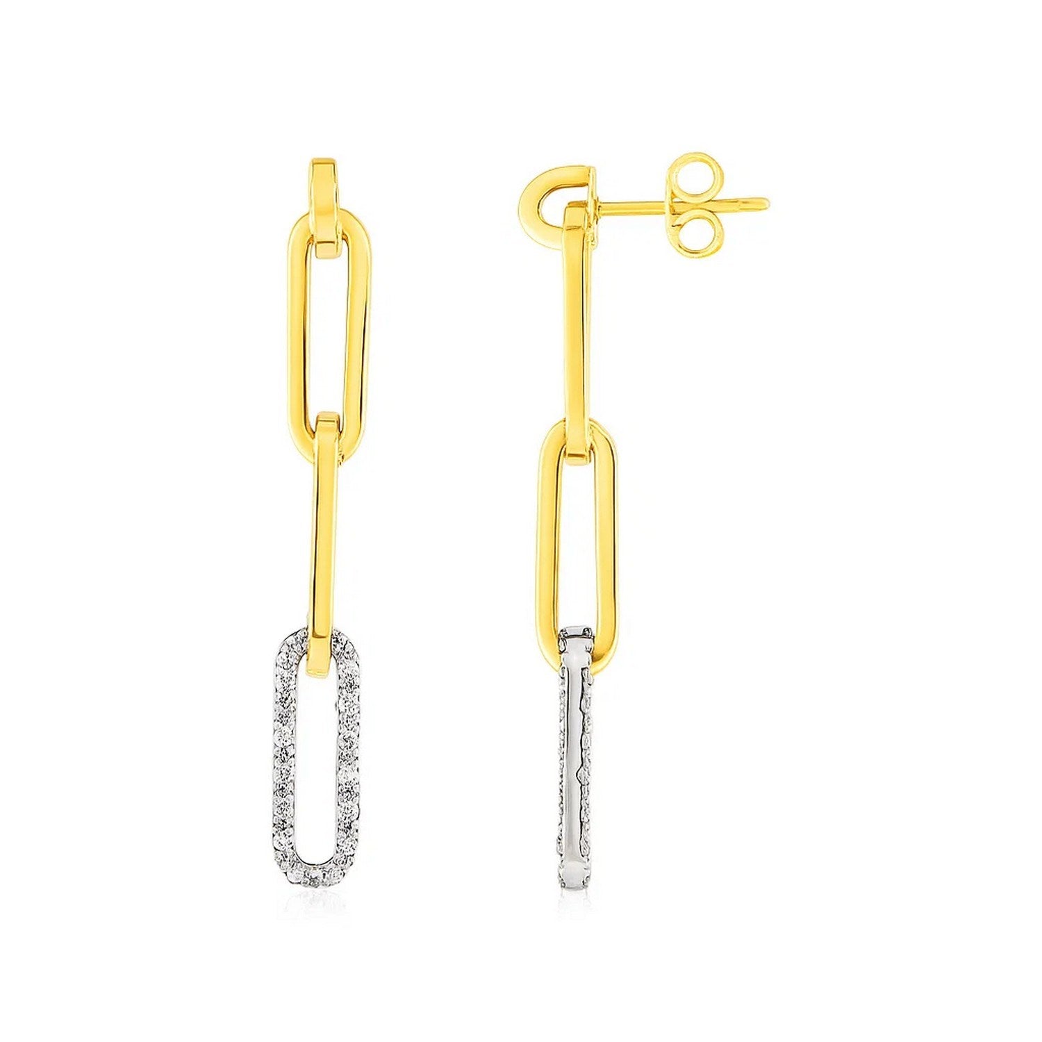 Diamond Paperclip Chain Dangle Earrings in 14K Yellow Gold