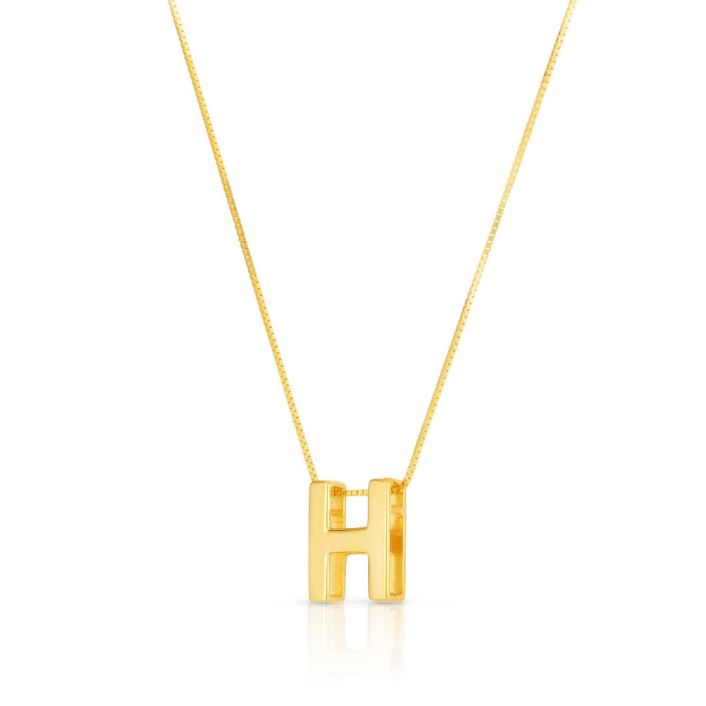 14K Yellow Gold Yours Truly Block Letter Initial H Necklace