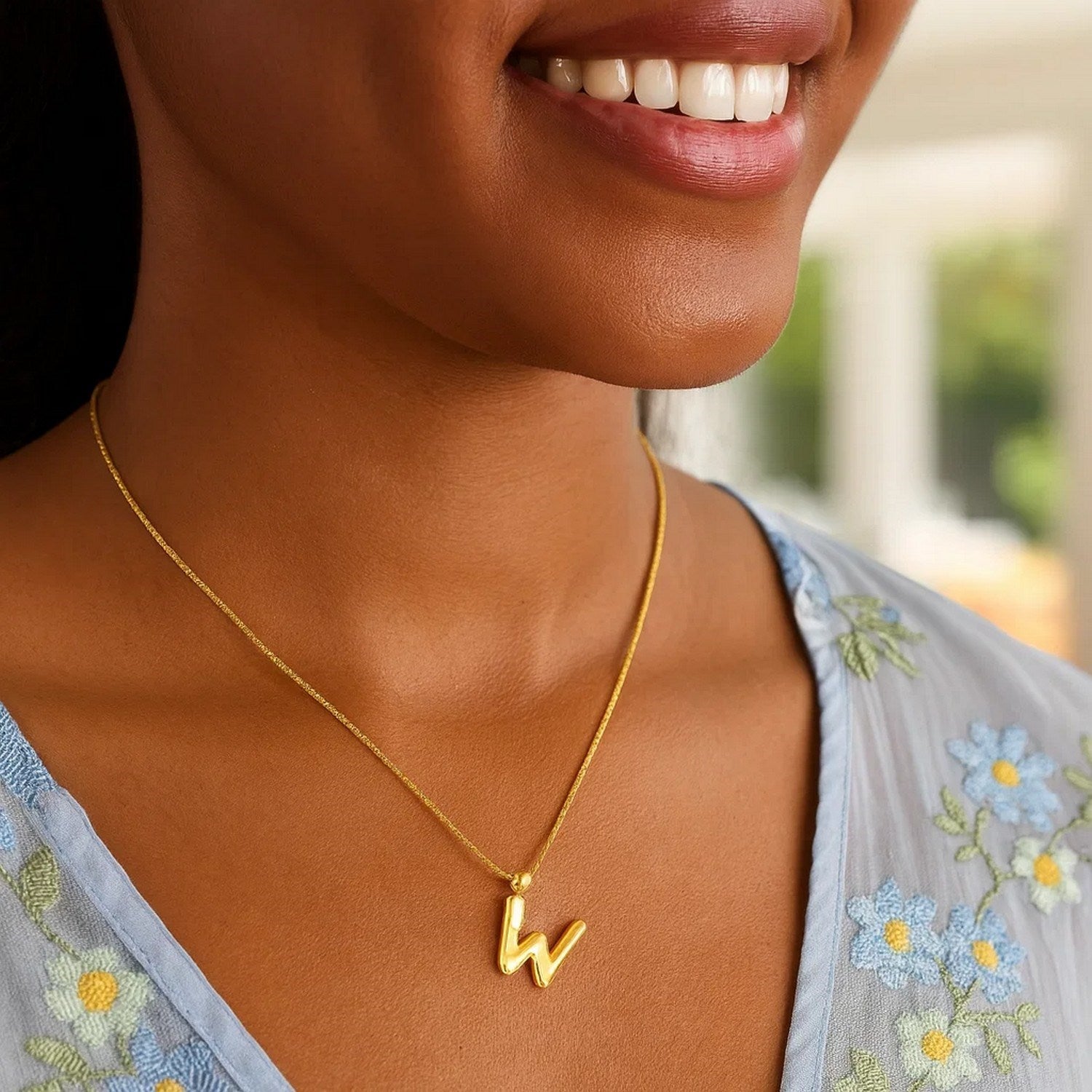 14K Yellow Gold Helium Initial W Pendant