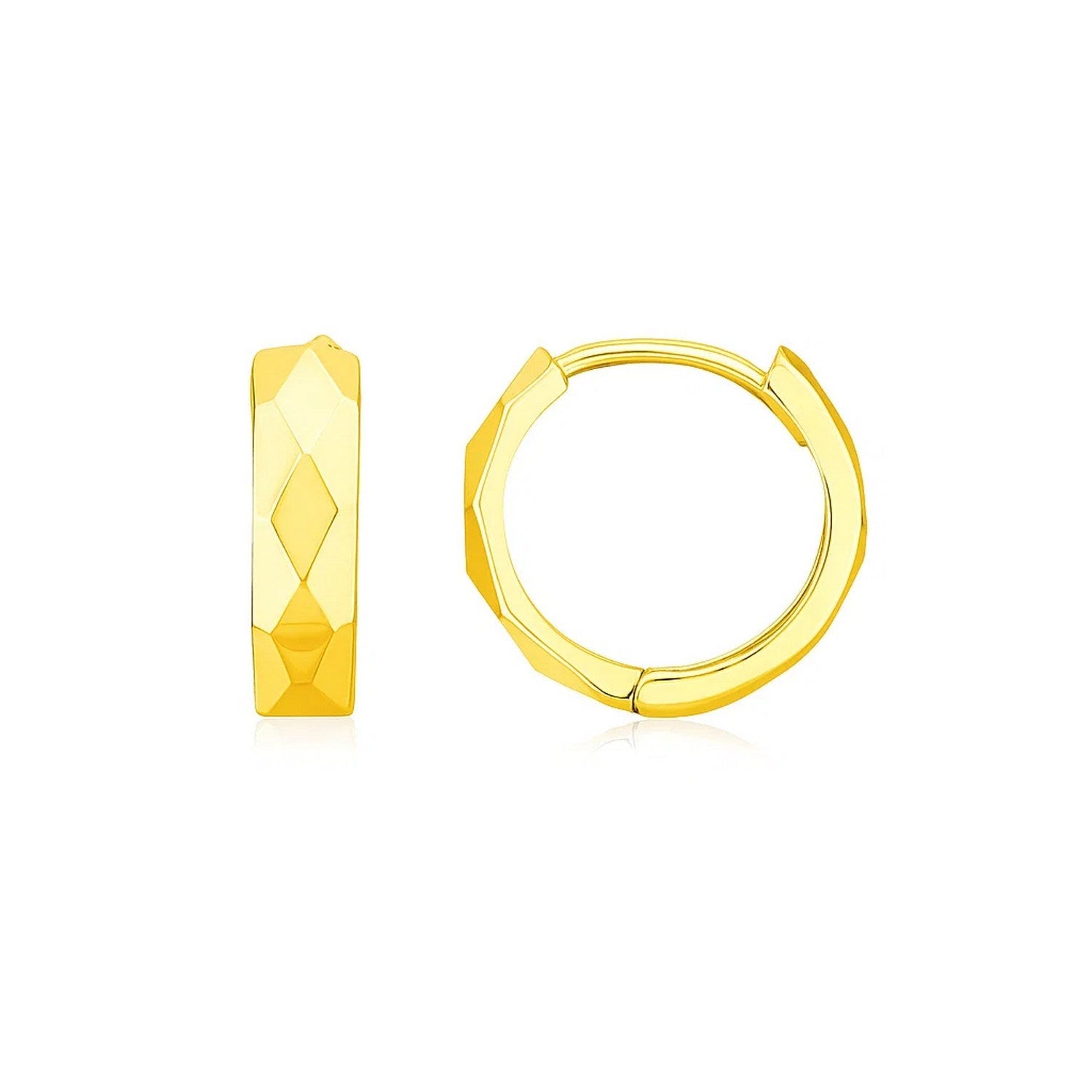 Diamond Motif Faceted Huggie Earrings | 14K Gold