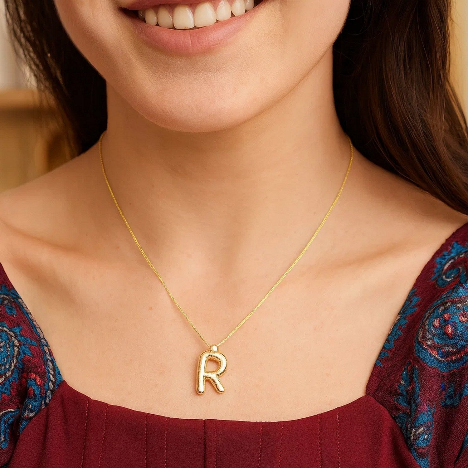 14K Yellow Gold Helium Initial R Pendant
