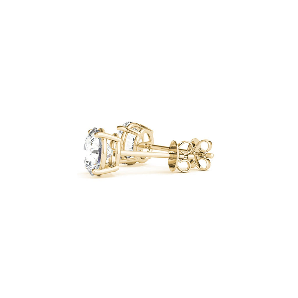 Side view of 3.00 ct lab-grown diamond stud earrings in 14K yellow gold, posts and backs — DEEVE