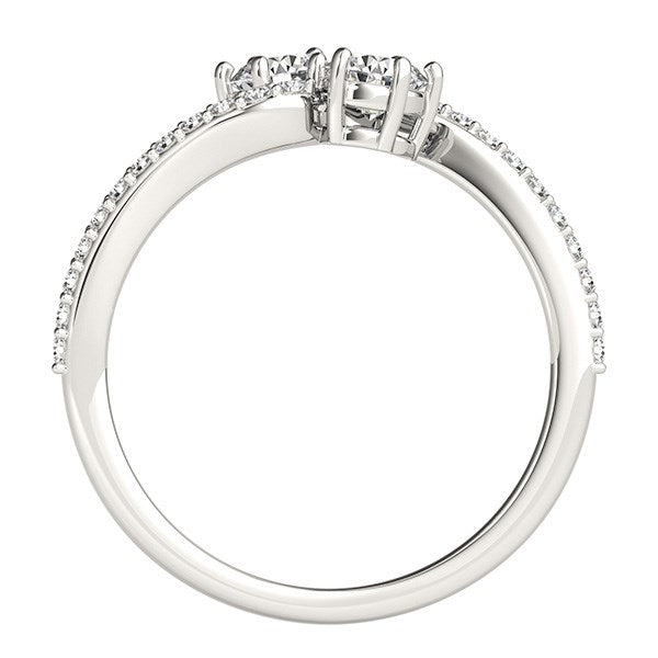 Two Stone Diamond Ring With Curved Pavé Band in 14K White Gold, 0.70 cttw