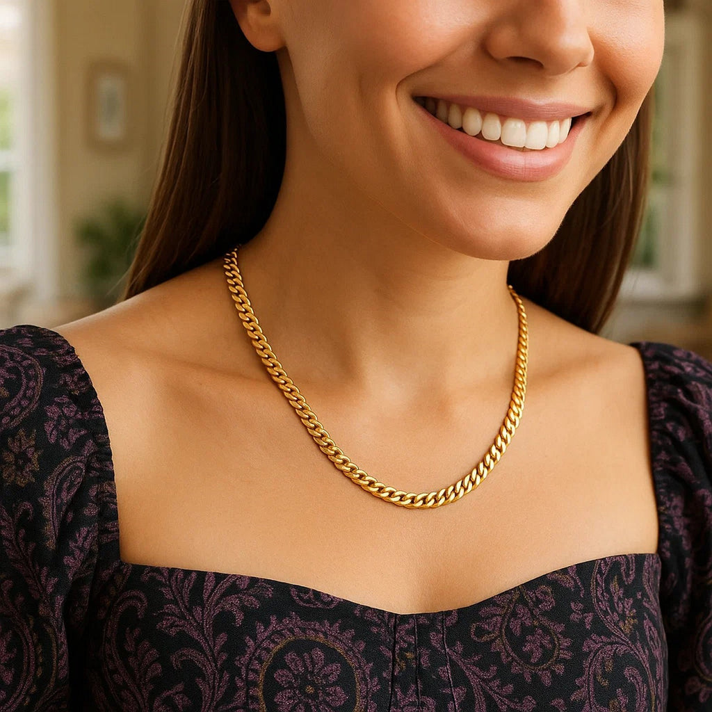 Semi-solid Miami Cuban chain necklace in 14K yellow gold, 4.50mm