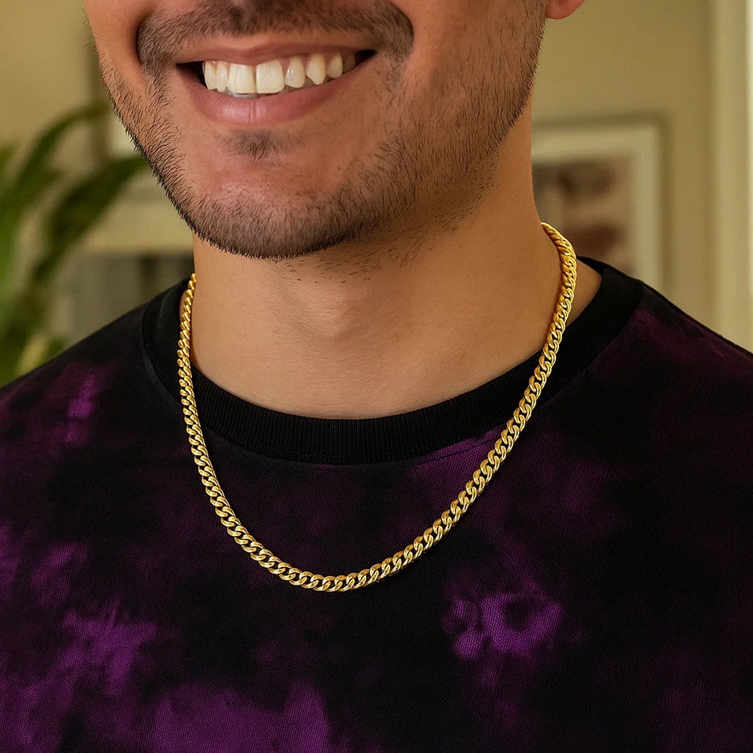 Semi-Solid Miami Cuban Chain Necklace in 14K Yellow Gold - 4.50mm