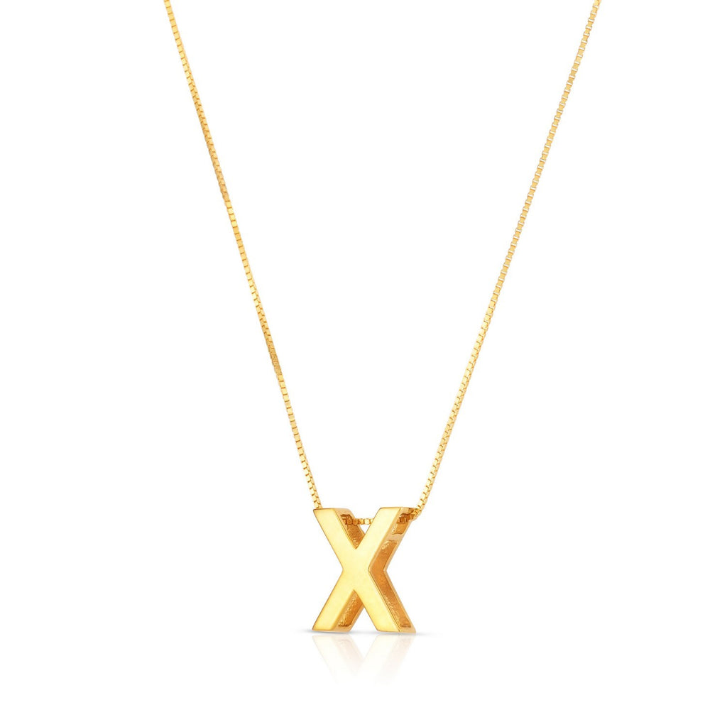 14K Yellow Gold Yours Truly Block Letter Initial X Necklace