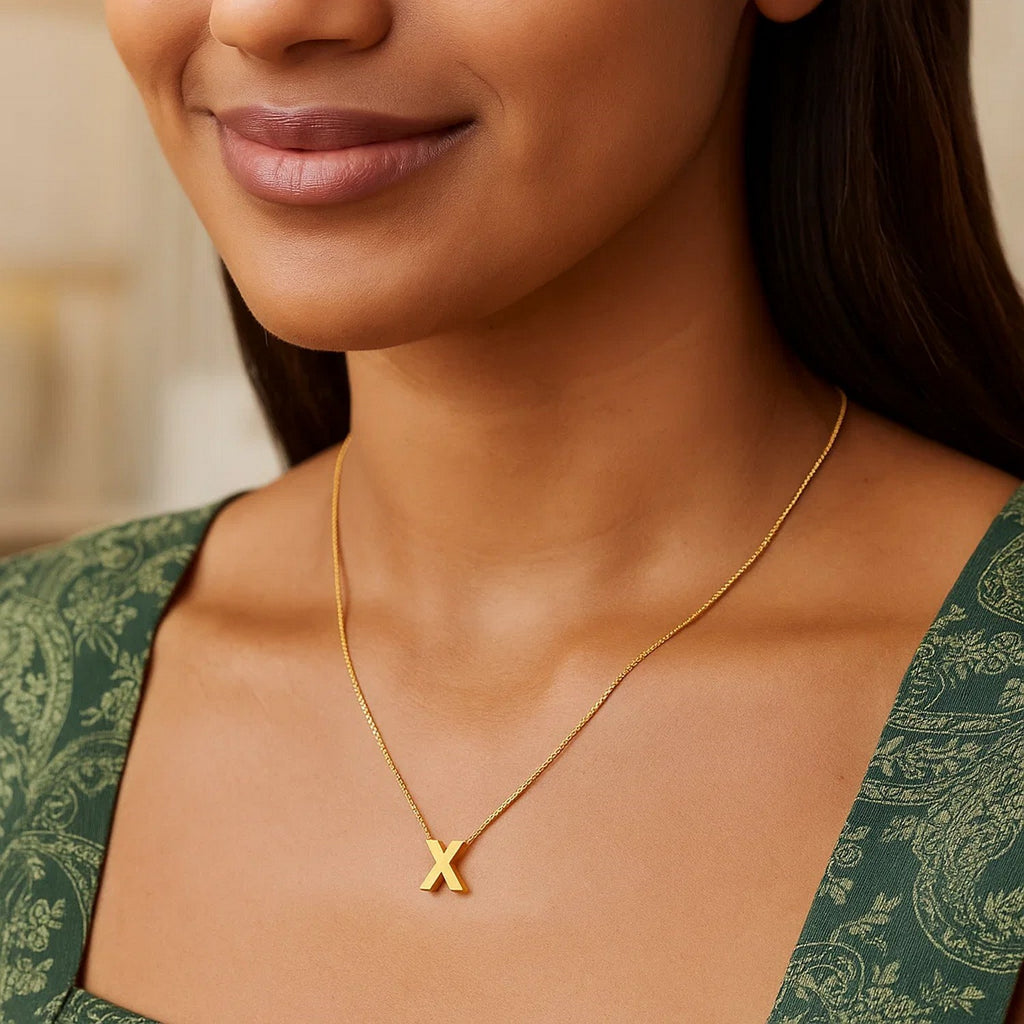 14K Yellow Gold Yours Truly Block Letter Initial X Necklace