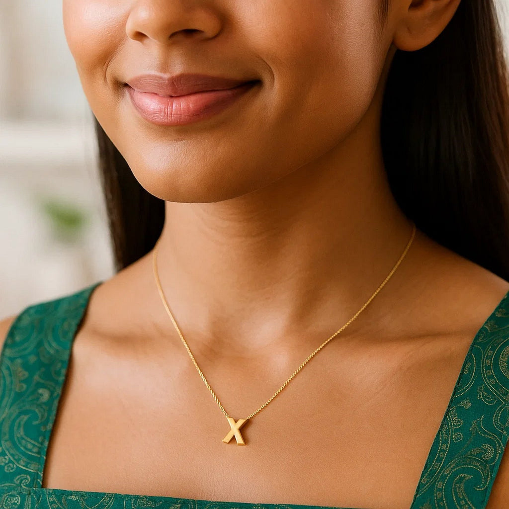14K Yellow Gold Yours Truly Block Letter Initial X Necklace