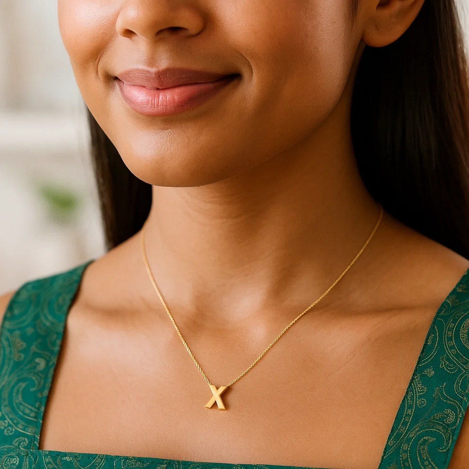 14K Yellow Gold Yours Truly Block Letter Initial X Necklace