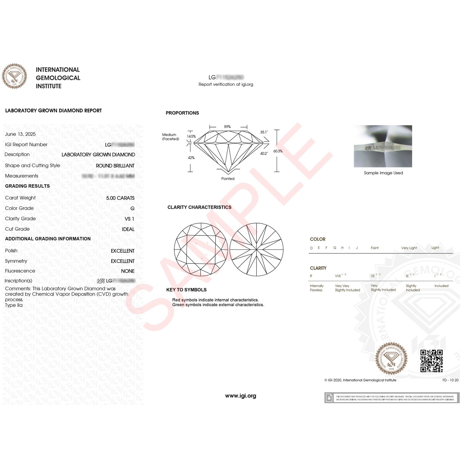 5 Carat Round Lab Grown IGI G/VS1 Diamond Solitaire Ring in 14K White Gold