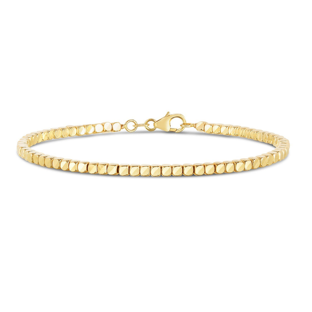 High Polish Bead Cuff Bangle in 14K Yellow Gold