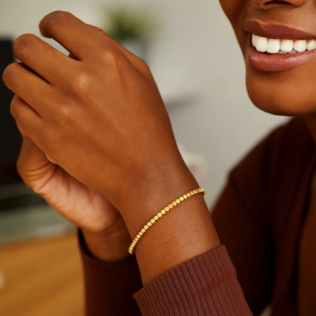 High Polish Bead Cuff Bangle in 14K Yellow Gold