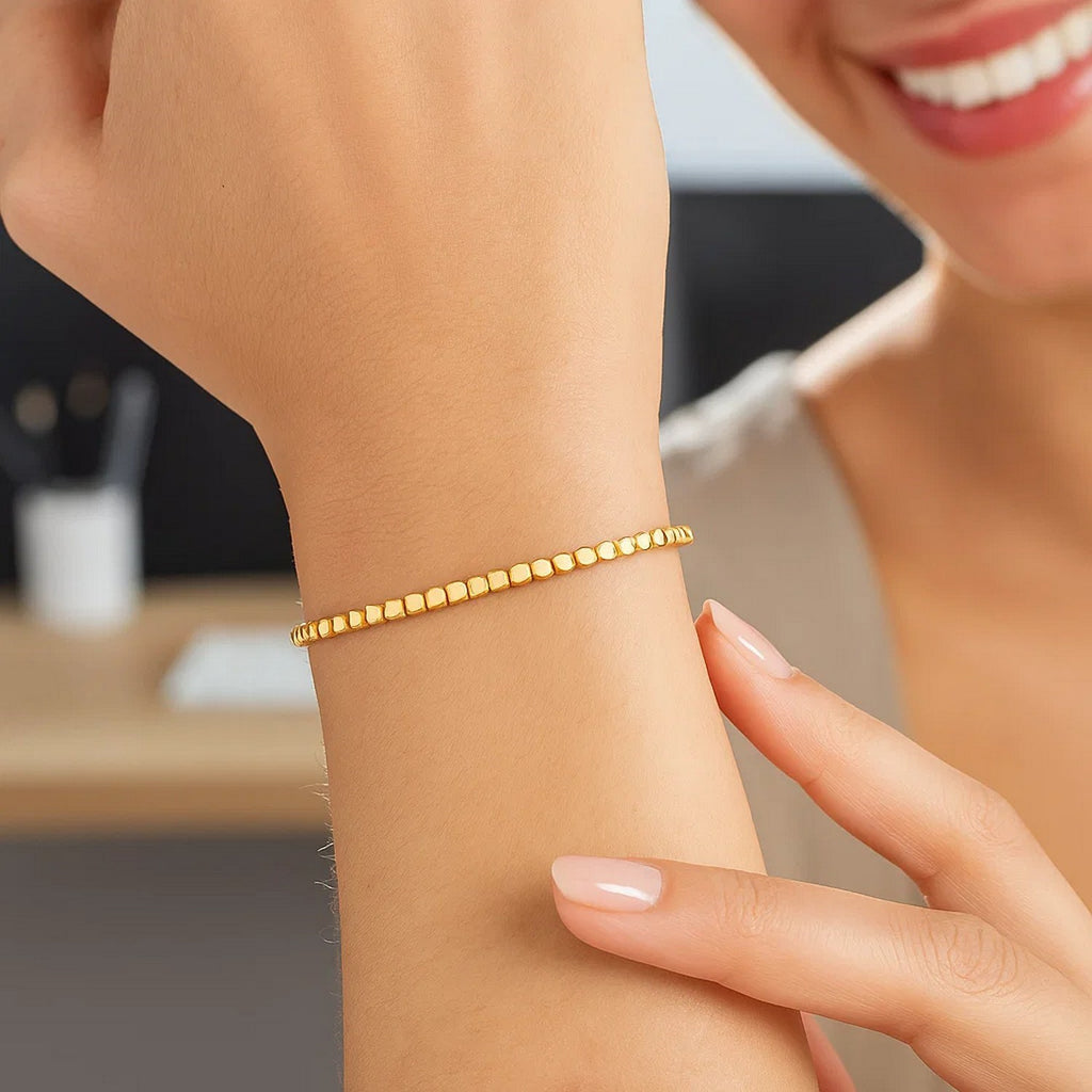High Polish Bead Cuff Bangle in 14K Yellow Gold