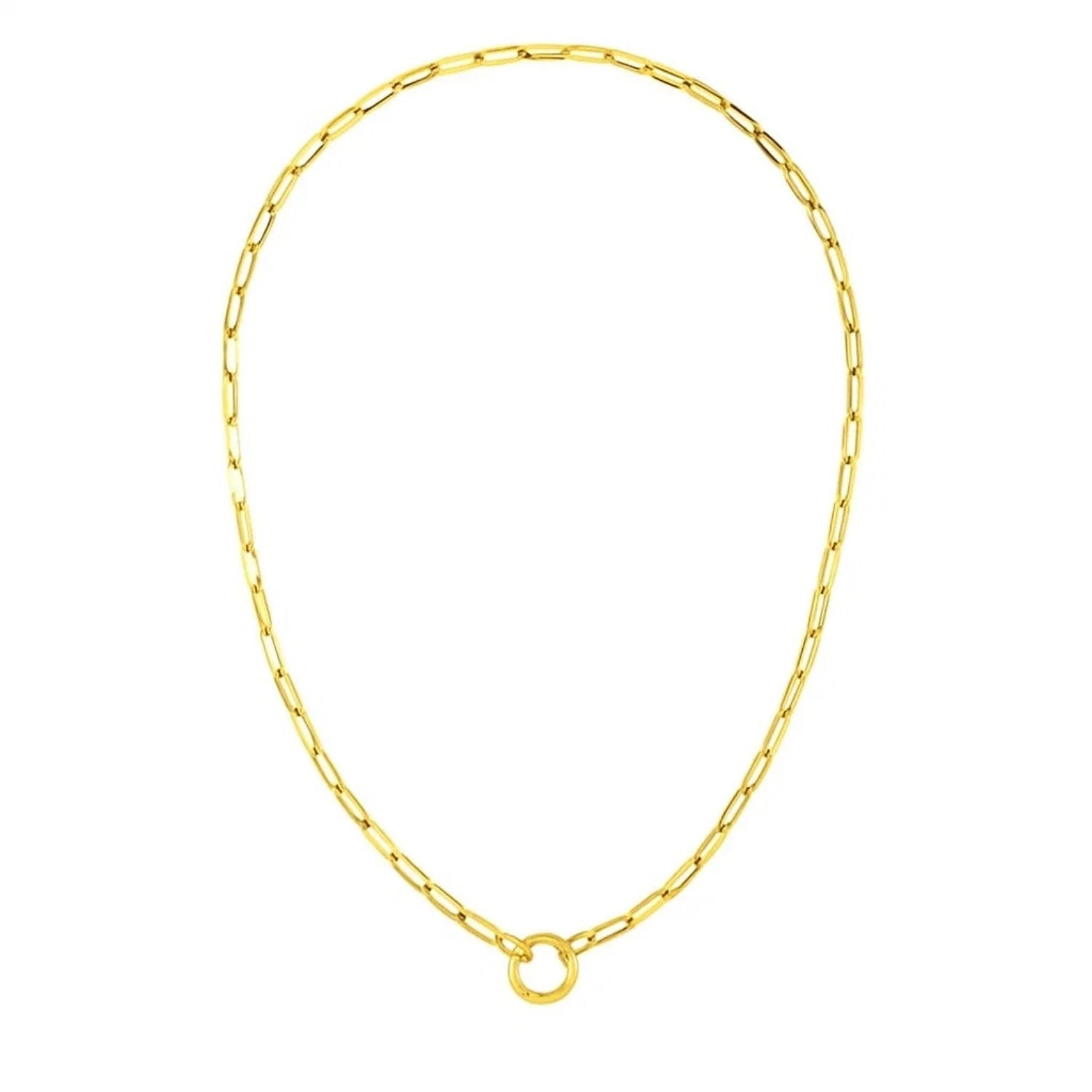 High Polish Paperclip Chain Necklace with Invisible Clasp in 14K Yellow Gold