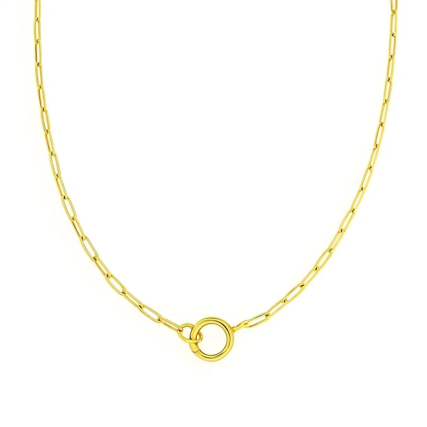 High Polish Paperclip Chain Necklace with Invisible Clasp in 14K Yellow Gold