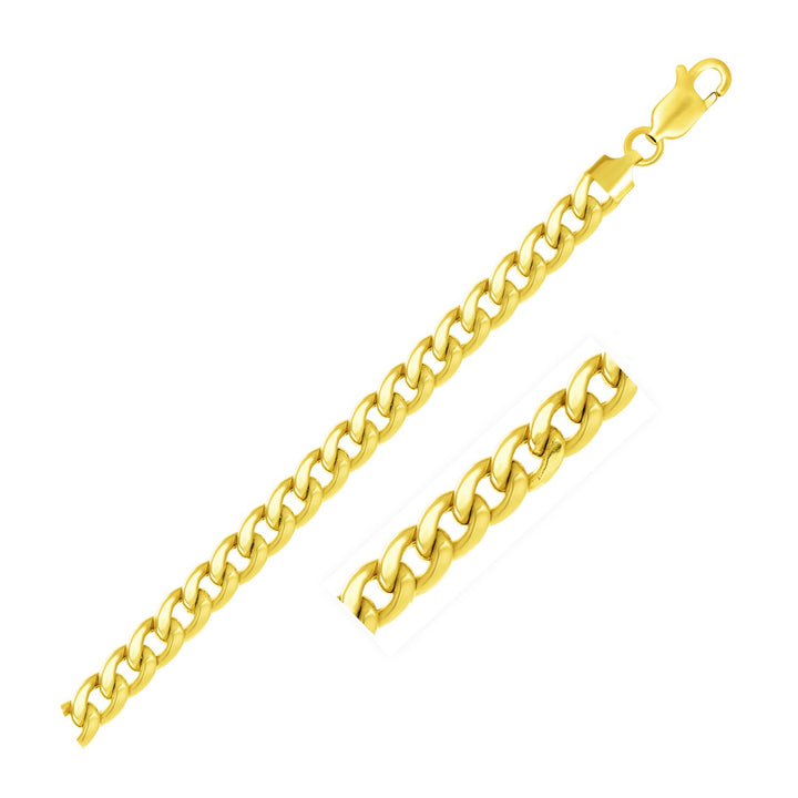 Semi-solid Miami Cuban chain in 14K yellow gold, 7.00mm, with a close-up of the links