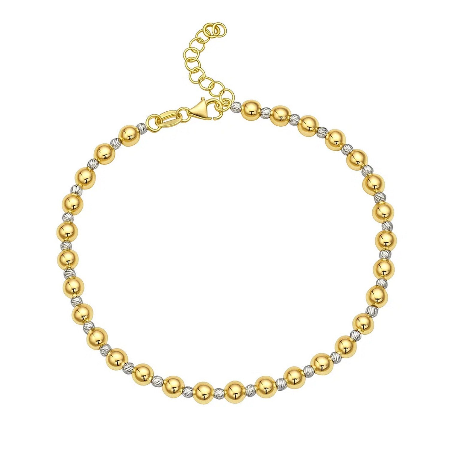 14k Two Tone Gold Polished Diamond Cut Bead Bracelet (4.00 mm)