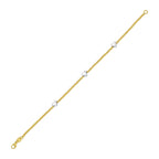 14K Yellow Gold Rolo Chain Bracelet With Puffed Heart Stations