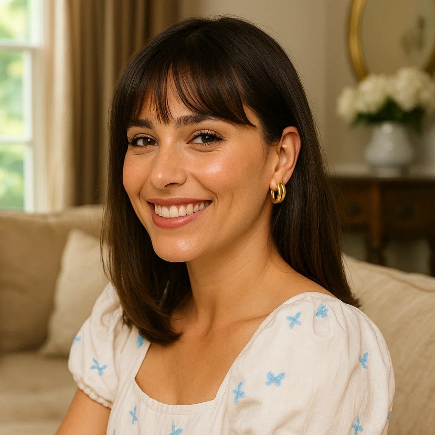 14K Yellow Gold Double Row Round Hoop Earrings (8.00 mm)