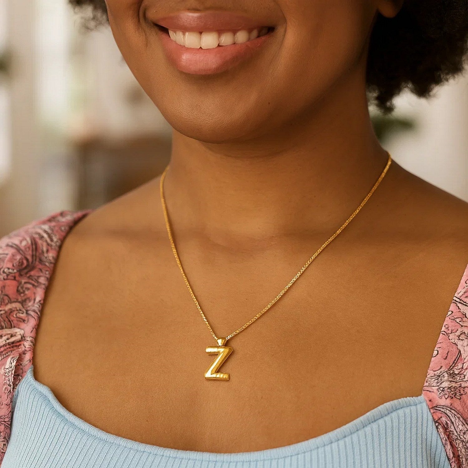 14K Yellow Gold Helium Initial Z Pendant