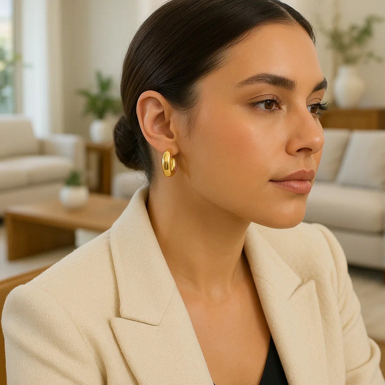 14k Gold Large Omega C-Hoop Earrings – Deeve