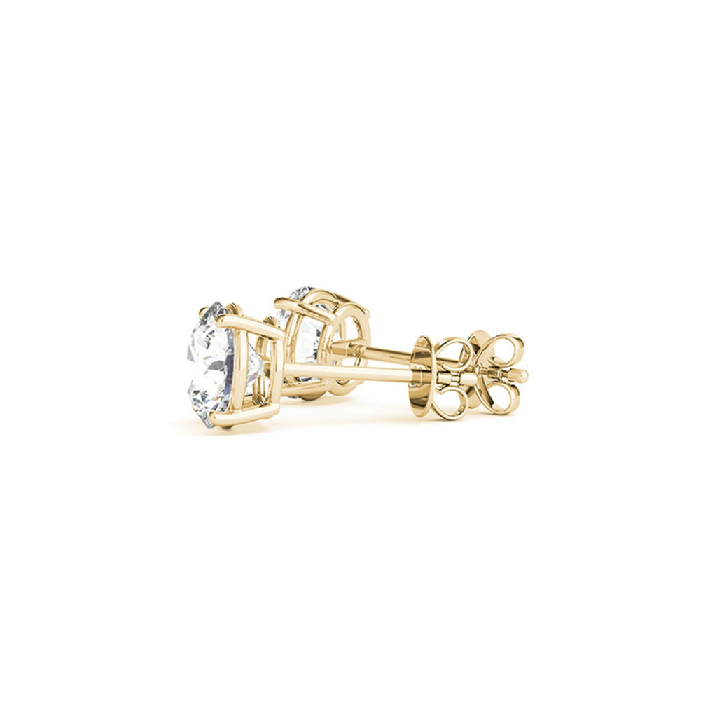 Side view of 4.00 ct lab-grown diamond stud earrings in 14K yellow gold, posts and backs — DEEVE